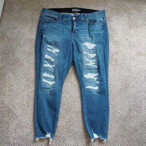 Torrid Bombshell Skinny Jeans Size 22R Denim Blue Premium Stretch Distressing